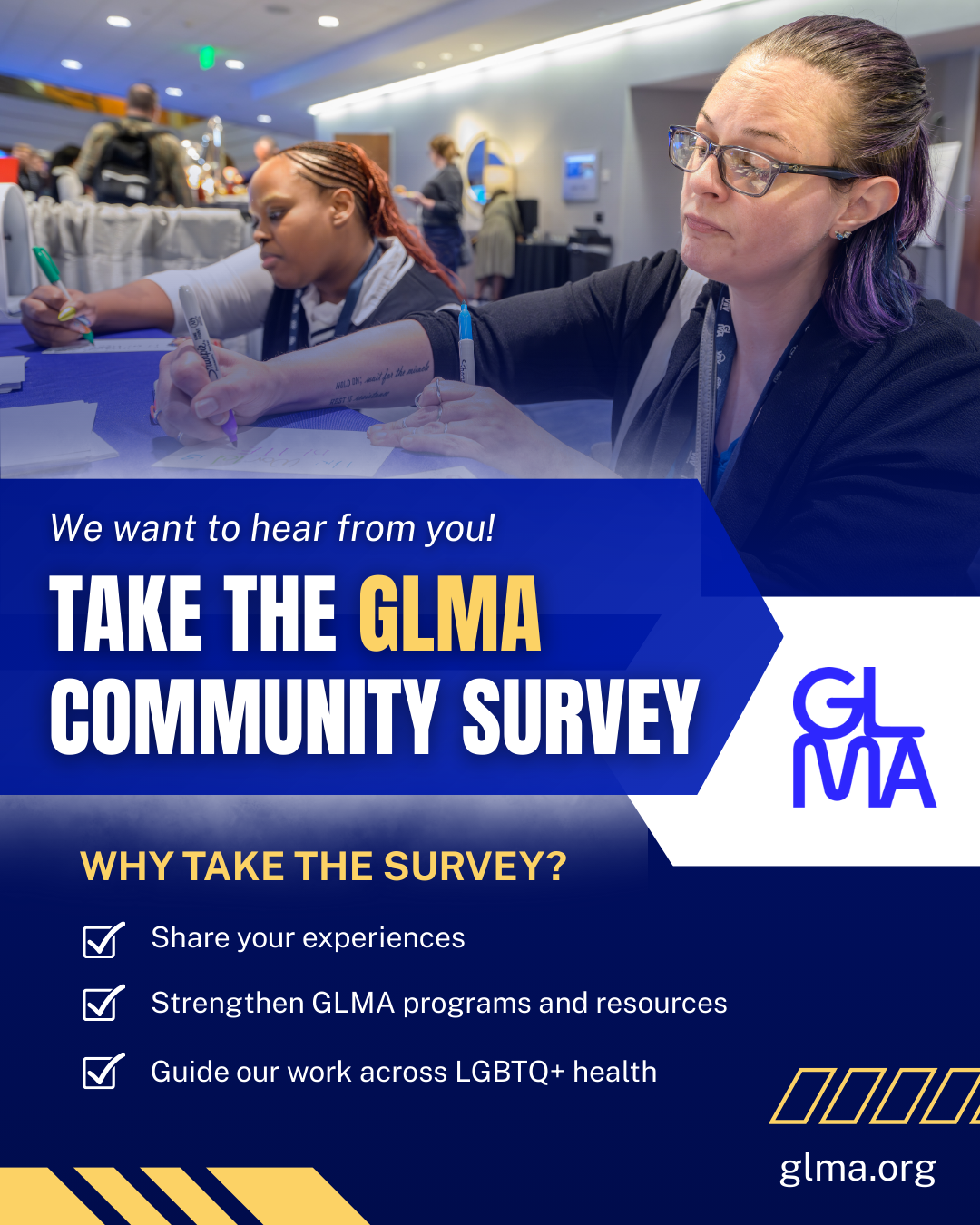 GLMA Community Survey promotional graphic encouraging visitors to take the survey