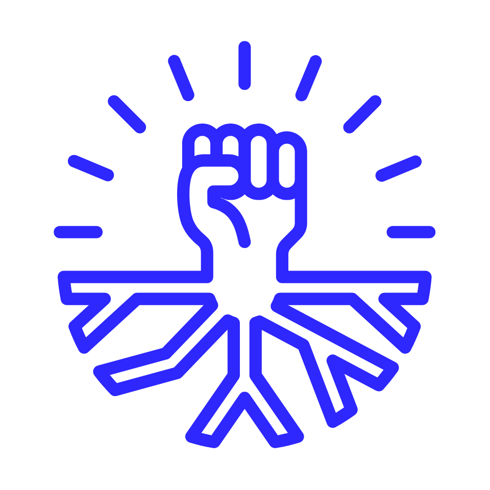 Fist growing roots, symbolizing local power.