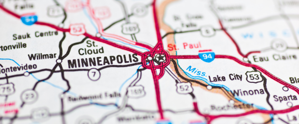 Image of a map zoomed in to highlight Minneapolis